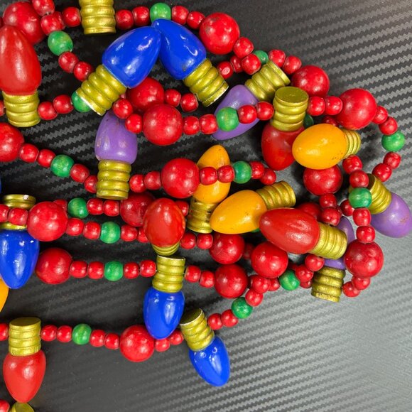 VTG 80’s Wood Bead & Christmas Light Bulb Shaped Garland Multi-Color 23 Ft Total - Picture 4 of 12